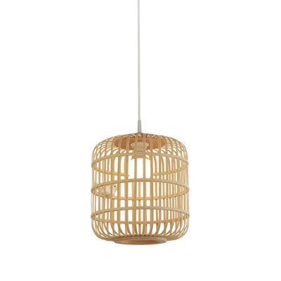 Lighting Collection Cage Weave Natural Rattan Style Open Lattice Pendant Light Shade - image 1