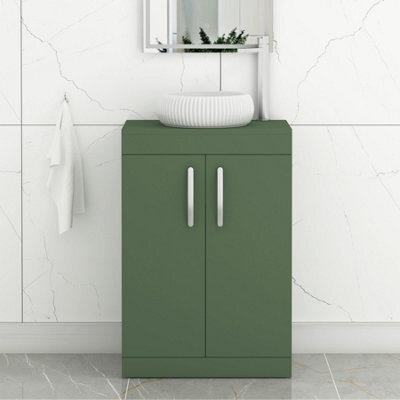 Royal Bathrooms Turin 600mm Freestanding Bathroom Vanity Unit With Sink 2 Door Matt Green & Milan Countertop Basin - image 1