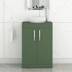 Royal Bathrooms Turin 600mm Freestanding Bathroom Vanity Unit With Sink 2 Door Matt Green & Milan Countertop Basin - thumbnail 1