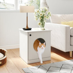 Gainoom Cat Litter Box White Enclosure Hidden Kitten Washroom Indoor Pet House - thumbnail 4