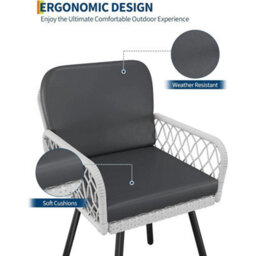 2X Patio Dining Chair Metal Frame Woven Rattan Outdoor Armchair W/cushion Garden - thumbnail 4