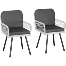 2X Patio Dining Chair Metal Frame Woven Rattan Outdoor Armchair W/cushion Garden - thumbnail 1