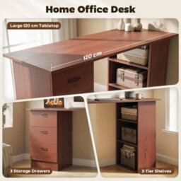 Wyld Haus Mimi 120Cm Walnut Brown Home Office Desk With 3 Drawers And 3 Shelves - thumbnail 5