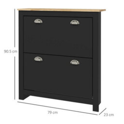 Homcom 2 Drawer Shoe Cabinet Narrow Shoe Cupboard With Flip Doors, Black - thumbnail 3