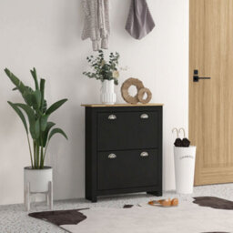 Homcom 2 Drawer Shoe Cabinet Narrow Shoe Cupboard With Flip Doors, Black - thumbnail 1