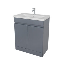 D Pro T Bathrooms 800mm Vanity Unit High Gloss Dark Grey Handleless Floor Standing Bathroom Cabinet With Soft Close Storage & Ceramic Basin - thumbnail 2