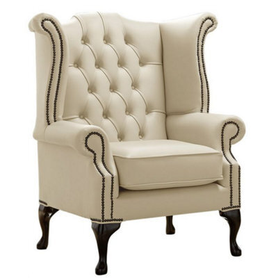 Chesterfield High Back Wing Chair Shelly Panna Leather Bespoke In Queen Anne Style - image 1
