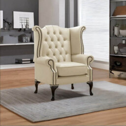 Chesterfield High Back Wing Chair Shelly Panna Leather Bespoke In Queen Anne Style - thumbnail 3