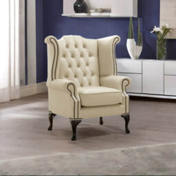 Chesterfield High Back Wing Chair Shelly Panna Leather Bespoke In Queen Anne Style - thumbnail 2