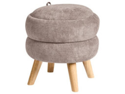 Wyld And Coco Taupe Chenille Pouffe With Hidden Storage And Reversible Lid 40 X 41 Cm Modern Round Stool - thumbnail 3