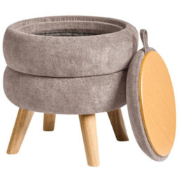 Wyld And Coco Taupe Chenille Pouffe With Hidden Storage And Reversible Lid 40 X 41 Cm Modern Round Stool - thumbnail 6
