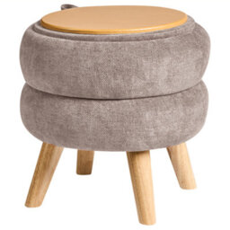 Wyld And Coco Taupe Chenille Pouffe With Hidden Storage And Reversible Lid 40 X 41 Cm Modern Round Stool - thumbnail 5