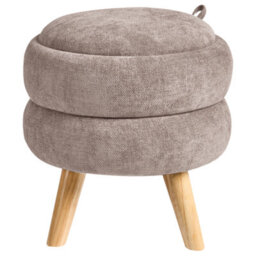 Wyld And Coco Taupe Chenille Pouffe With Hidden Storage And Reversible Lid 40 X 41 Cm Modern Round Stool - thumbnail 1