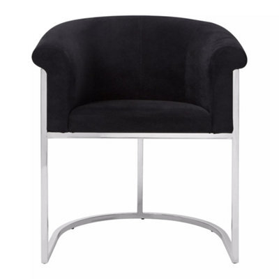 Orsina Black Velvet Dining Chair With Arms, Stainless Steel Base Armchair For Dinner, Dining Room, Home And Office - image 1