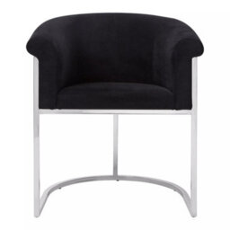 Orsina Black Velvet Dining Chair With Arms, Stainless Steel Base Armchair For Dinner, Dining Room, Home And Office
