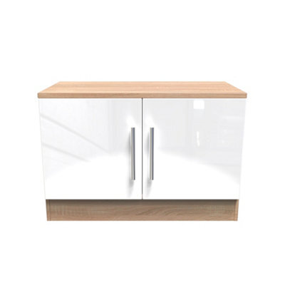 Trent Compact 2 Door Tv & Media Unit In White Gloss & Bardolino Oak (Ready Assembled) - image 1