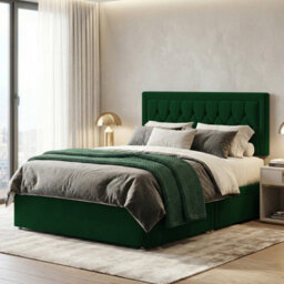 Adore Designs Diamond Cut Plush Velvet Divan Bed, Headboard - 4Ft Small Double - Emerald Green - 2 Drawers Same Side - thumbnail 1