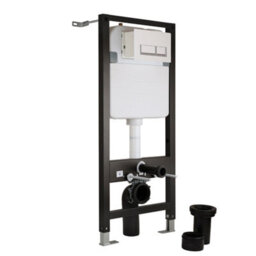 Homestylestore White Ceramic Bathroom Wall Hung Round Rimless Toilet Wc Tall Wall Frame And White Rectangular Flush Plate - thumbnail 3