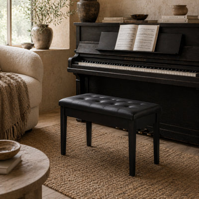 Wyld Haus Milara Faux Leather Upholstered Piano Bench With Storage, Diamond-Tufted Black - image 1