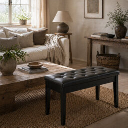 Wyld Haus Milara Faux Leather Upholstered Piano Bench With Storage, Diamond-Tufted Black - thumbnail 3