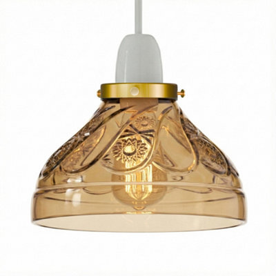 Modern Glass Lamp Shade 24.5Cm Brown Easy Fit Replacement Ceiling Pendant Light Shade Floral Pattern Vintage Glass Lighting - image 1