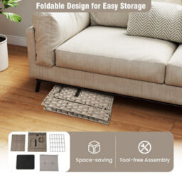 Foldable 2-Tier Rattan Cat Litter Box Enclosure W/ Litter Mat-Gray - thumbnail 5