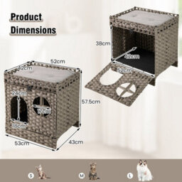 Foldable 2-Tier Rattan Cat Litter Box Enclosure W/ Litter Mat-Gray - thumbnail 2
