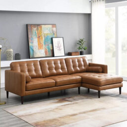Simon Li Harstine Brown Leather Corner Sofa, Right Hand Facing, Top Grain Leather, Foam Cushions, Solid Wood Legs, Tufted Design