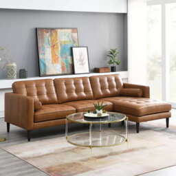 Simon Li Harstine Brown Leather Corner Sofa, Right Hand Facing, Top Grain Leather, Foam Cushions, Solid Wood Legs, Tufted Design - thumbnail 3