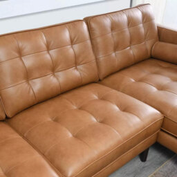 Simon Li Harstine Brown Leather Corner Sofa, Right Hand Facing, Top Grain Leather, Foam Cushions, Solid Wood Legs, Tufted Design - thumbnail 6