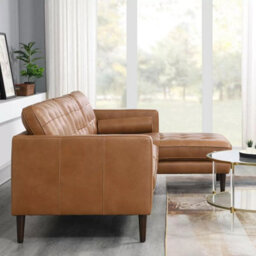 Simon Li Harstine Brown Leather Corner Sofa, Right Hand Facing, Top Grain Leather, Foam Cushions, Solid Wood Legs, Tufted Design - thumbnail 4