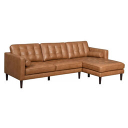 Simon Li Harstine Brown Leather Corner Sofa, Right Hand Facing, Top Grain Leather, Foam Cushions, Solid Wood Legs, Tufted Design - thumbnail 8
