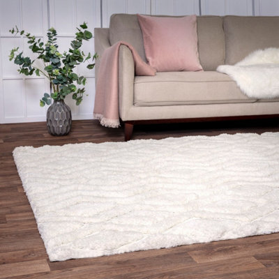 Off White Modern Shaggy Geometric Easy To Clean Living Room And Bedroom-160 X 230Cm