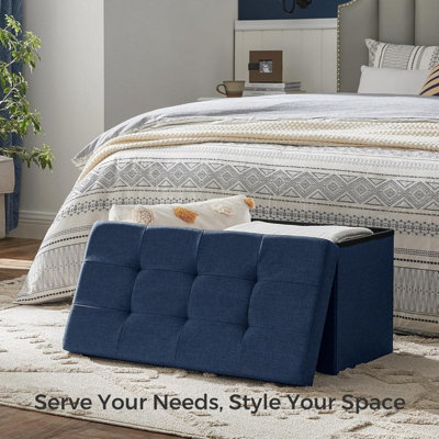 Songmics Small Ottoman With Storage, Foldable Foot Rest, Ideal For Living Room, Entryway, Bedroom, Dark Blue - image 1