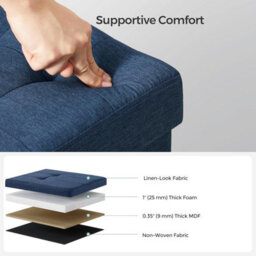 Songmics Small Ottoman With Storage, Foldable Foot Rest, Ideal For Living Room, Entryway, Bedroom, Dark Blue - thumbnail 3