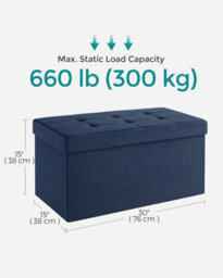 Songmics Small Ottoman With Storage, Foldable Foot Rest, Ideal For Living Room, Entryway, Bedroom, Dark Blue - thumbnail 2