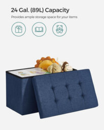 Songmics Small Ottoman With Storage, Foldable Foot Rest, Ideal For Living Room, Entryway, Bedroom, Dark Blue - thumbnail 4