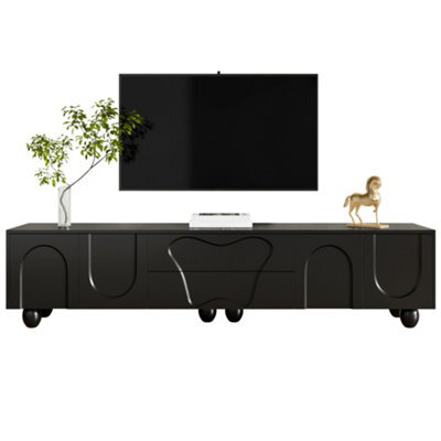 Btm 180Cm Black Tv Cabinet With Wooden Legs, Minimalist Design And Large Storage - image 1