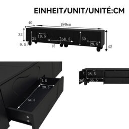 Btm 180Cm Black Tv Cabinet With Wooden Legs, Minimalist Design And Large Storage - thumbnail 5