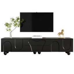 Btm 180Cm Black Tv Cabinet With Wooden Legs, Minimalist Design And Large Storage - thumbnail 1