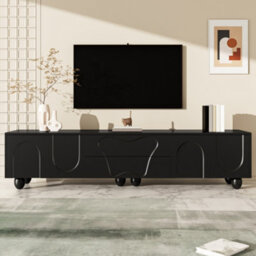 Btm 180Cm Black Tv Cabinet With Wooden Legs, Minimalist Design And Large Storage - thumbnail 7