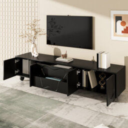 Btm 180Cm Black Tv Cabinet With Wooden Legs, Minimalist Design And Large Storage - thumbnail 8