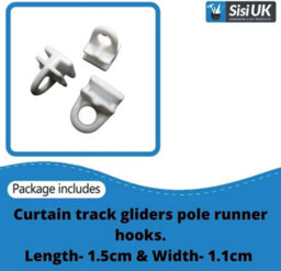SISI UK Ceiling Curtain Track Glider Pole Runner Drape Fabric Rail Tape Hook Curtain Rail Slider Rod Slides Roller Window Door Shower X 20 - thumbnail 2