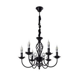 Living And Home Vintage Black 6 Lamp Wrought Iron Candlestick Chandelier, Height Adjustable Classic Chandelier - thumbnail 5