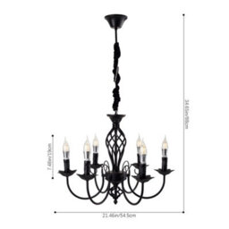 Living And Home Vintage Black 6 Lamp Wrought Iron Candlestick Chandelier, Height Adjustable Classic Chandelier - thumbnail 8