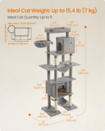 LEDREM 201 Cm Tall Cat Tree, Xxl Large Cat Tower For Indoor Cats, Multi-Level Cat Condo With 4 Scratching Posts, 2 Hammocks, A Perch - thumbnail 8