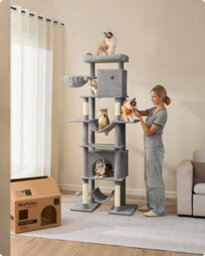 LEDREM 201 Cm Tall Cat Tree, Xxl Large Cat Tower For Indoor Cats, Multi-Level Cat Condo With 4 Scratching Posts, 2 Hammocks, A Perch - thumbnail 1