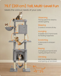 LEDREM 201 Cm Tall Cat Tree, Xxl Large Cat Tower For Indoor Cats, Multi-Level Cat Condo With 4 Scratching Posts, 2 Hammocks, A Perch - thumbnail 5