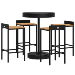 Walplus 5 Piece Garden Bar Set Black Poly Rattan&solid Wood Acacia - thumbnail 3