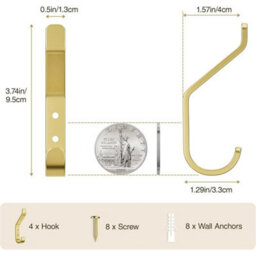 10 Gold Wall Hooks For Hanging Coat: 10Kg Metal Sturdy Hook With Screw, Individual Hange - thumbnail 2